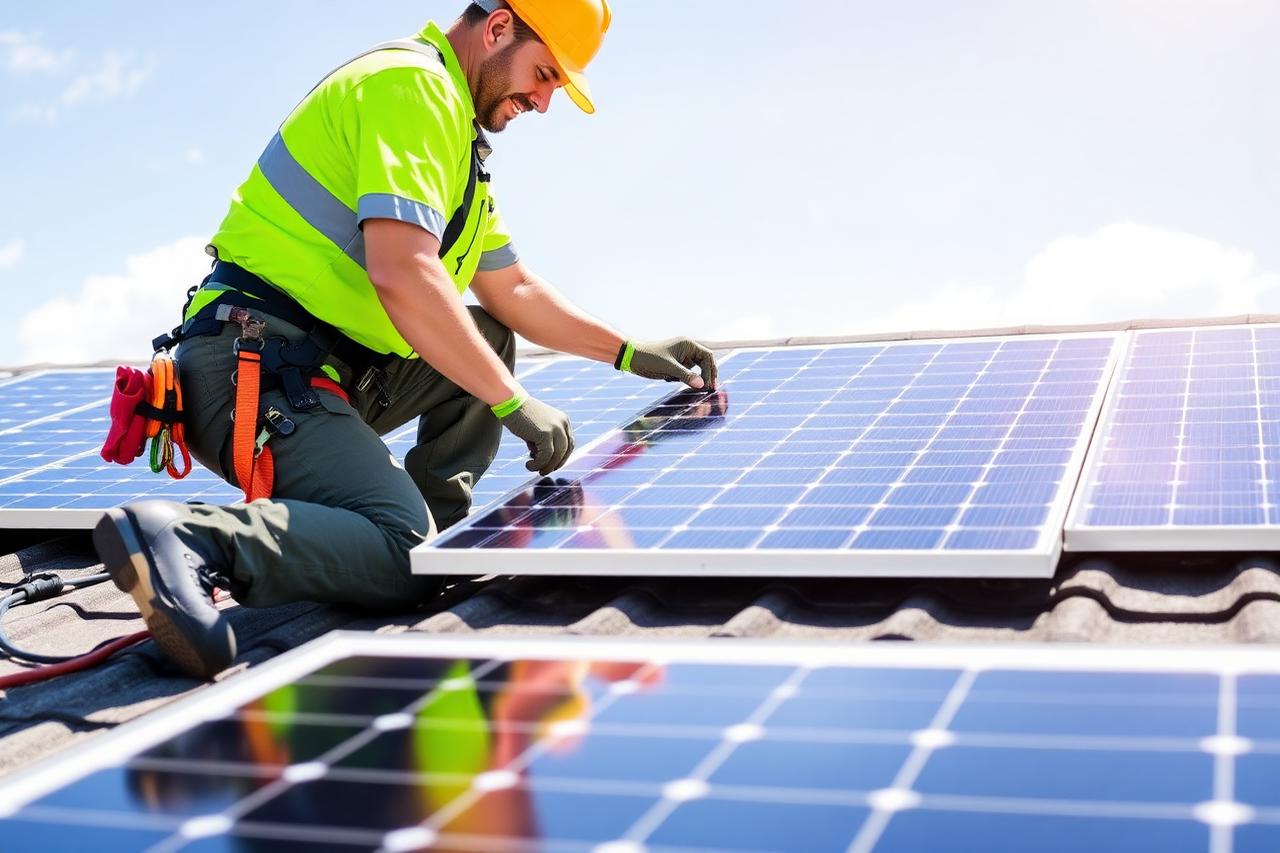 Solar panel installer at work